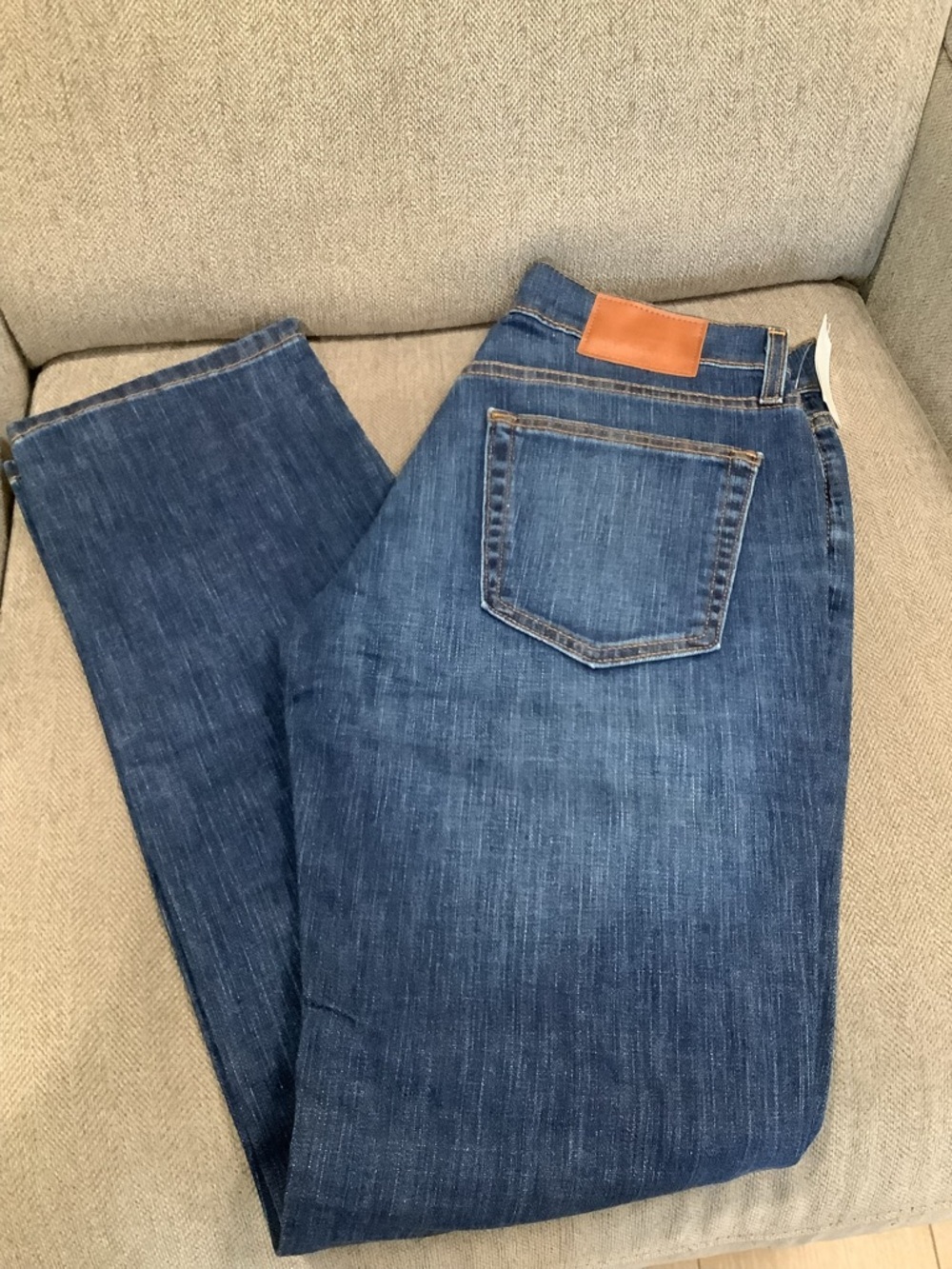 dip Women's Straight-Leg Dark Blue Denim Jeans with Tan Waist Patch 30x32